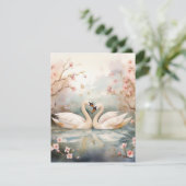 Watercolor Zwanenpaar Feestdagenkaart (Staand voorkant)