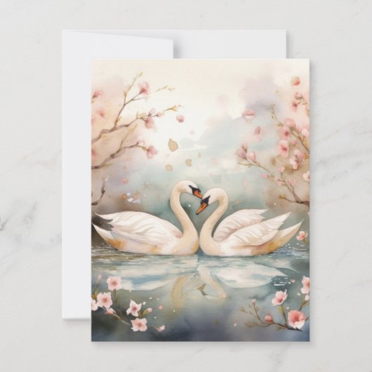 Watercolor Zwanenpaar Feestdagenkaart (Voorkant)