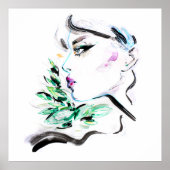 Watercolor Zwart Groen Modieuze Schilderkunst Bloe Poster (Voorkant)