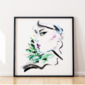 Watercolor Zwart Groen Modieuze Schilderkunst Bloe Poster