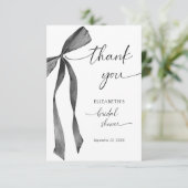 Watercolor Zwart Koket Strik Bruidsdouche Bedankkaart (Staand voorkant)