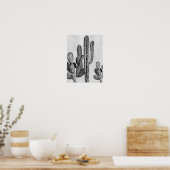 Watercolor Zwart wit Cactus Zuidwesten Poster (Keuken)