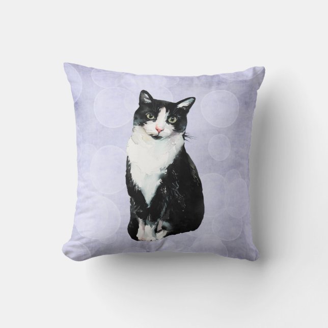 Watercolor zwart-witte tuxedo kat kussen (Voorkant)
