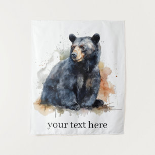 Watercolor Zwarte Beer Bosland Kunst, op maat gema Wandkleed