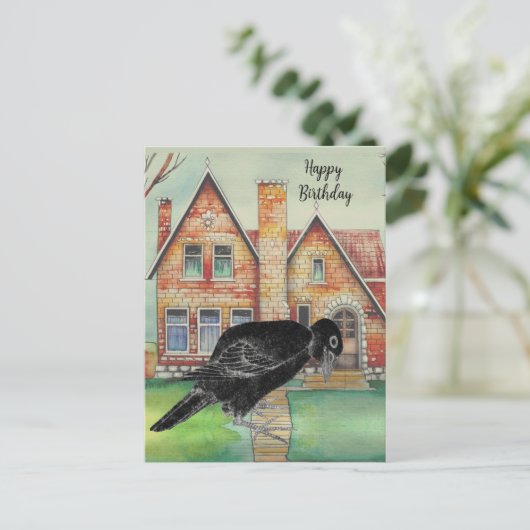Watercolor Zwarte Kraai Huis Script Naam | Briefkaart (Staand voorkant)