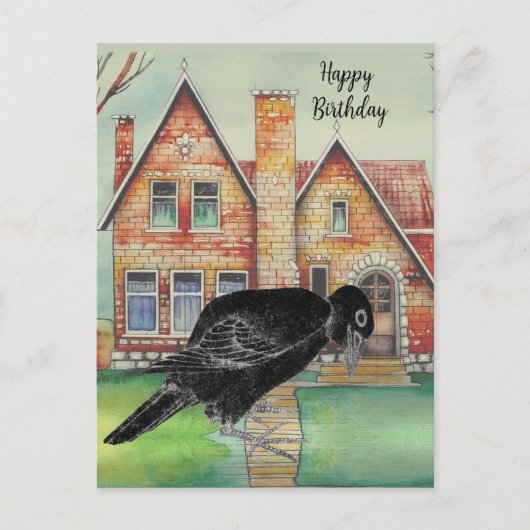 Watercolor Zwarte Kraai Huis Script Naam | Briefkaart (Voorkant)
