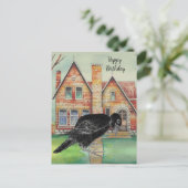 Watercolor Zwarte Kraai Huisschrift Naam | Briefkaart (Staand voorkant)