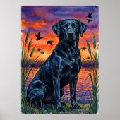 Watercolor Zwarte Labrador Marsh Poster (Voorkant)