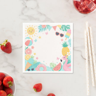 Watercolor zwembadfeest 1e verjaardag papieren ser servet