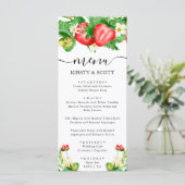 Watercoloraardbeien en witte bloemen bruiloft menu (Staand voorkant)