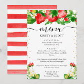 Watercoloraardbeien en witte bloemen bruiloft menu (Voorkant / Achterkant)