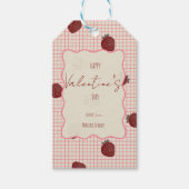 Watercoloraardbeien op roze raster - Valentijn Cadeaulabel (Voorkant)