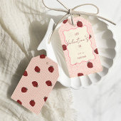 Watercoloraardbeien op roze raster - Valentijn Cadeaulabel