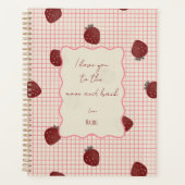 Watercoloraardbeien op roze raster - Valentijn Planner (Voorkant)