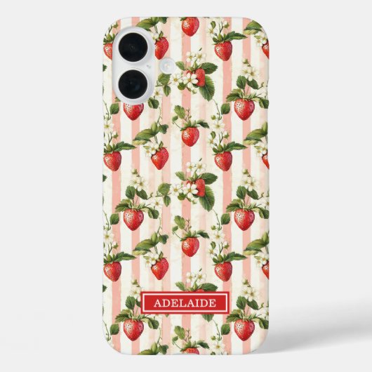 Watercoloraardbeien op strepen Monogram Case-Mate iPhone Case (Achterkant)