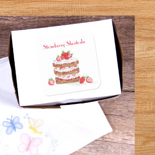 Watercoloraardbeienshoortcake Vierkante Sticker
