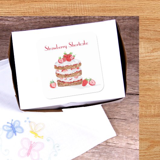 Watercoloraardbeienshoortcake Vierkante Sticker