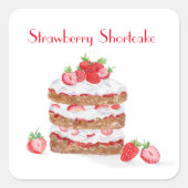Watercoloraardbeienshoortcake Vierkante Sticker (Voorkant)