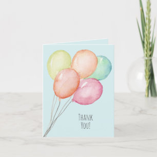 Watercolorballonnen op blauwe 1e verjaardag bedankkaart