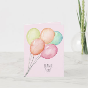 Watercolorballonnen op Roze 1e Verjaardag Bedankkaart