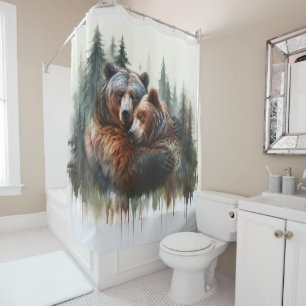 Watercolorberen & bomen Landelijke wildernis Douchegordijn