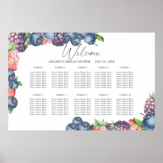Watercolorbessen bruiloft zitplaatskaart poster (Voorkant)