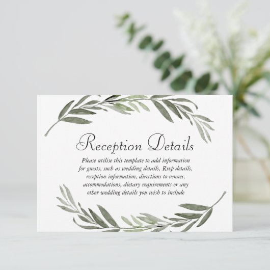 Watercolorblad Krans Trouwreceptie details Informatiekaartje (Staand voorkant)