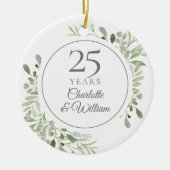 Watercolorbladeren 25e trouwdag keramisch ornament (Voorkant)