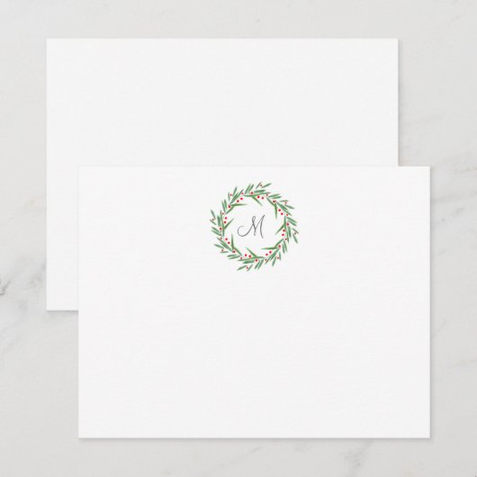 Watercolorbladeren en -bessenkrans notitiekaartje (Voorkant / Achterkant)