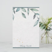Watercolorbladeren gepersonaliseerd briefpapier (Staand voorkant)