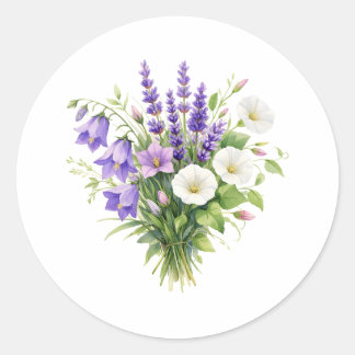 Watercolorboeket met wilde bloemen  ronde sticker