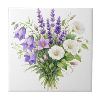 Watercolorboeket met wilde bloemen  tegeltje
