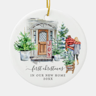 Watercolordeur Eerste kerst in het nieuwe huis Keramisch Ornament