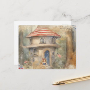 Watercolorfee in haar huis briefkaart