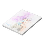 Watercolorfee in het blauw met monogram notitieblok (Linkerzijde)