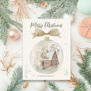 Watercolorhuis in Sneeuwbol Kerstmis Briefkaart