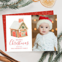 Watercolorhuis van peperkoek vrolijk kerstfeest fo
