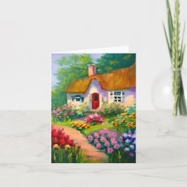 Watercolorhuisje en bloemen aanpasbaar kaart
