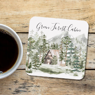 Watercolorhuisje in het groene dennenbos bier onderzetter