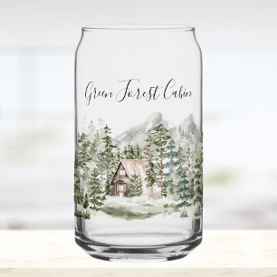 Watercolorhuisje in het groene dennenbos bosgebied blikvorm glas