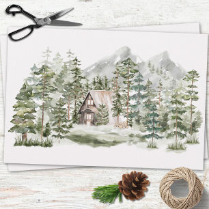 Watercolorhuisje in het groene dennenbos bosgebied inpakpapier vel