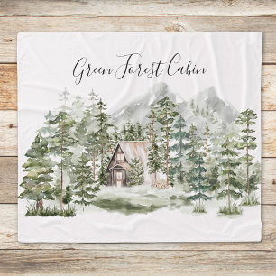 Watercolorhuisje in het groene dennenbos fleece deken