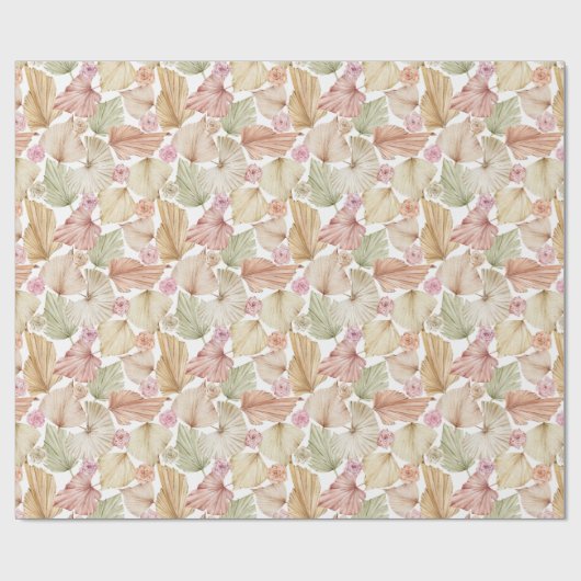 Watercolorpalmbladeren en rozen cadeaupapier (Vlak)