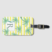 Watercolorpalmbomen en geel gestreepte monogram bagagelabel (Voorkant (horizontaal))