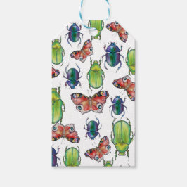Watercolorpatroon van kevers en vlinders cadeaulabel