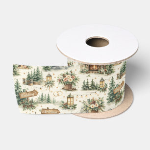 Watercolorpatroon voor berghut-huwelijk satijnen lint