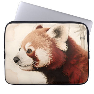 Watercolorportret van een rode panda tussen bamboe laptop sleeve