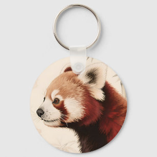 Watercolorportret van een rode panda tussen de bam sleutelhanger