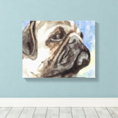 Watercolorportret van Pug Canvas Afdruk (Insitu (Houten vloer))