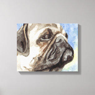 Watercolorportret van Pug Canvas Afdruk